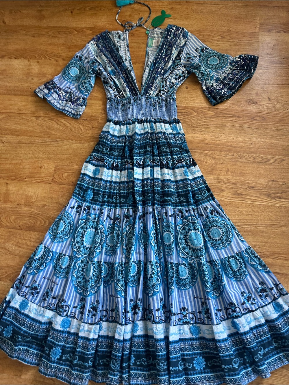 NWT Antica Sartoria Giacomo Cinque Blue Abstract Print Maxi Dress ONE SIZE Read